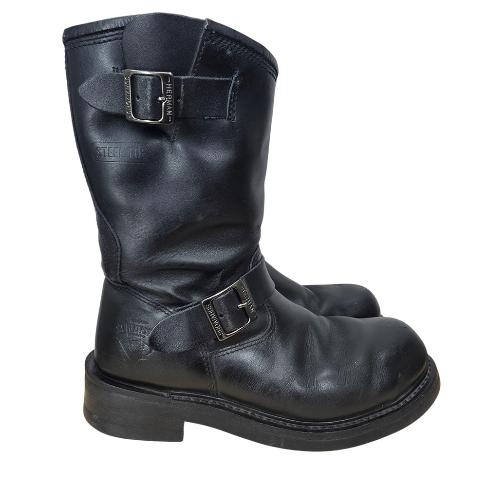 Vintage Herman Survivors Engineer Biker Boots Men 7.5/8 Black Leather Steel Toe